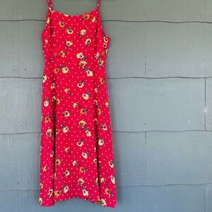 FOREVER 21 Cottagecore Flirty Romantic Midi Dress Red yellow floral polka dot M
